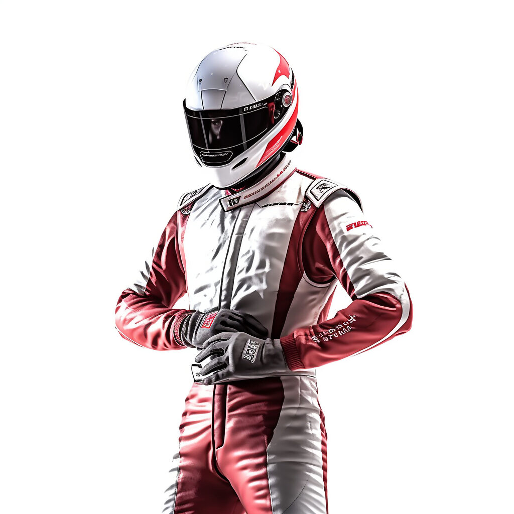 racer in helmet and red racing suit generative ai